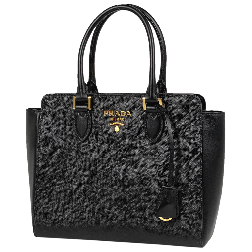 Prada Logo Handbag Shoulder Bag Saffiano Leather Nero Black